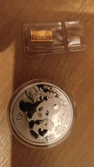 Moneda Plata Panda 30gr + 1gr Oro