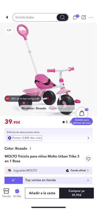 Triciclo Molto rosa con empujador