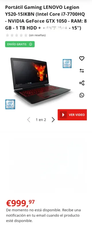 Portátil Gaming Lenovo Legion Y520-15IKBN