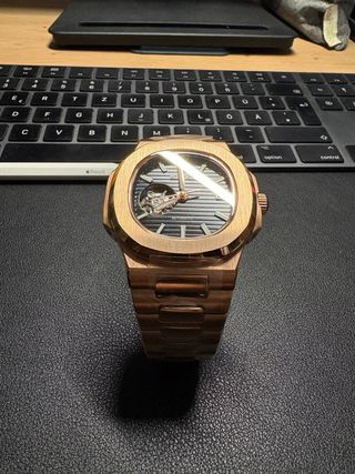 Reloj Seiko Mod Patek Oro Rosa Negro