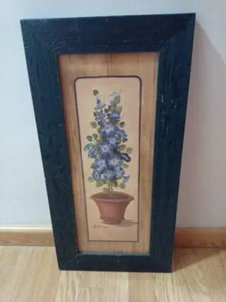 Cuadro Lámina Flores Azules Marco Madera