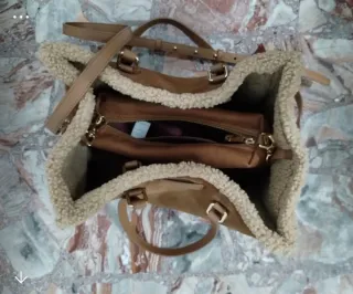 Borsa pelle ed ecopelliccia