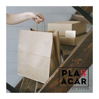 (50 Unid) Bolsa Papel Kraft Asa Rizada 27+12x37cm