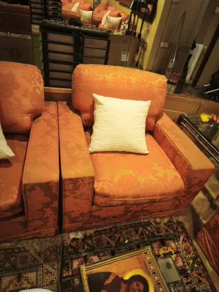 Sofá y 2 sillones tela naranja