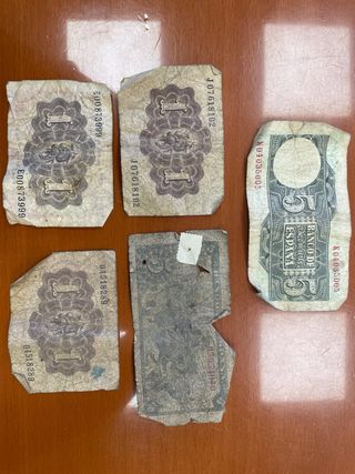 Billetes pesetas y monedas España 1941-1948.