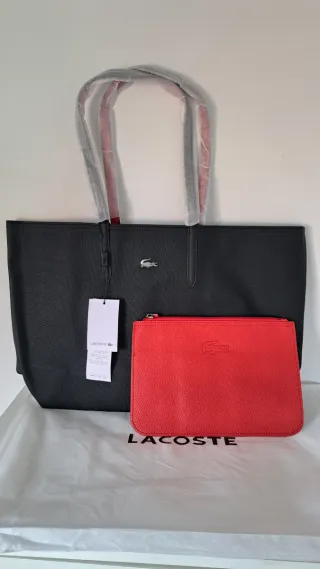 Bolso Tote Reversible Lacoste Negro y Rojo