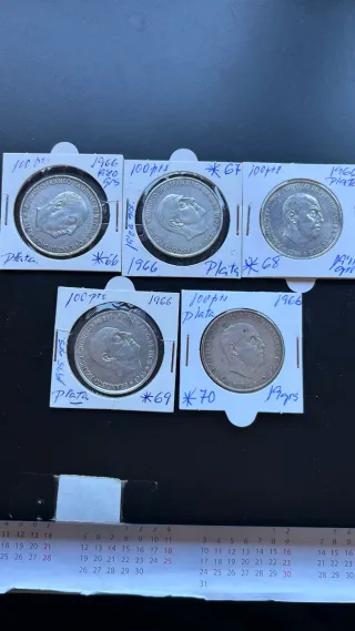 Lote 5 Monedas Plata 100 Pesetas Franco