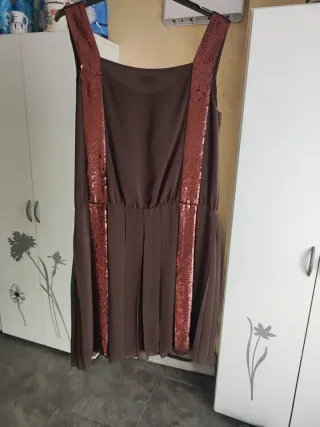 Vestido fiesta Cortefiel marrón lentejuelas