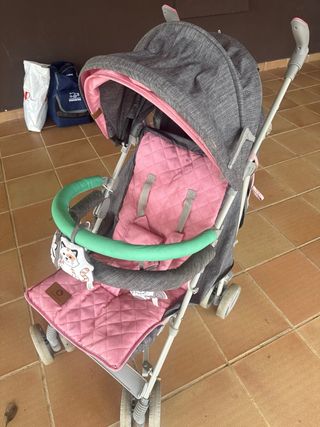Silla de paseo bebé rosa y gris