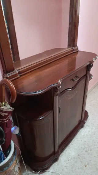 Mueble recibidor madera espejo cajones