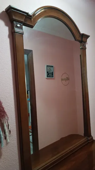 Mueble recibidor madera espejo cajones