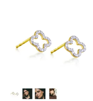 Aretes Oro 18k Diamantes Trébol
