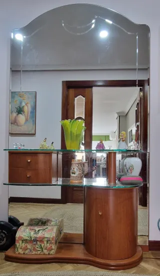 Mueble recibidor madera y cristal