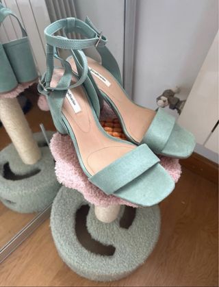 Sandalias Stradivarius Tacon Azul Celeste