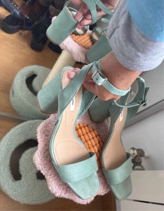 Sandalias Stradivarius Tacon Azul Celeste
