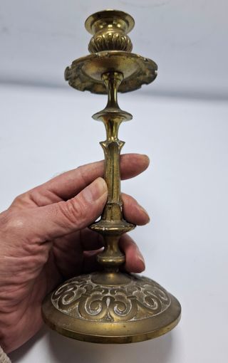 Pareja Candelabros Latón Altar Antiguos