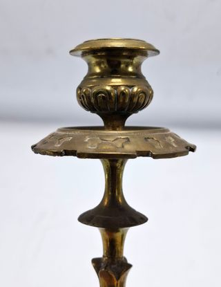 Pareja Candelabros Latón Altar Antiguos