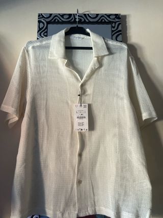 Camisa Zara Rejilla Crema Talla M