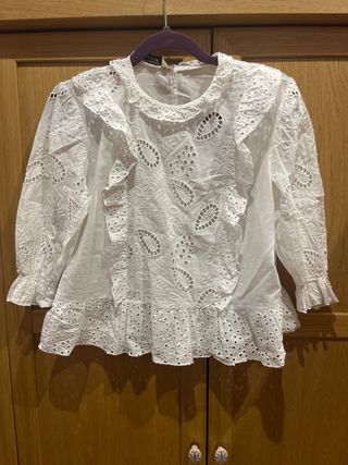 Blusa Zara Blanca Brocada