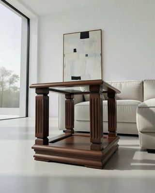 Mesa auxiliar de madera y cristal