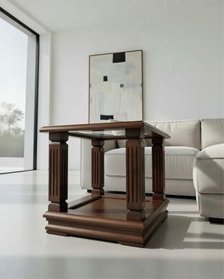 Mesa auxiliar de madera y cristal
