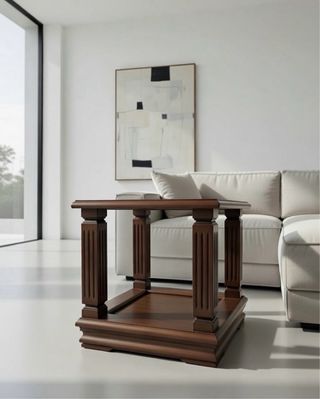 Mesa auxiliar de madera y cristal