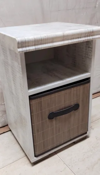 Mesita Noche Retro Tundra Blanco Cajón Bambú