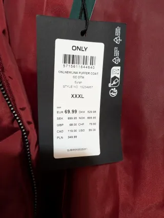 Abrigo plumífero burdeos nuevo con etiqueta