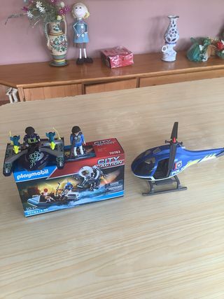 Lote Policía Playmobil: Helicóptero y Barco