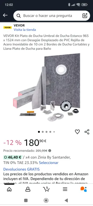 VEVOR Kit Plato de Ducha Umbral de Ducha