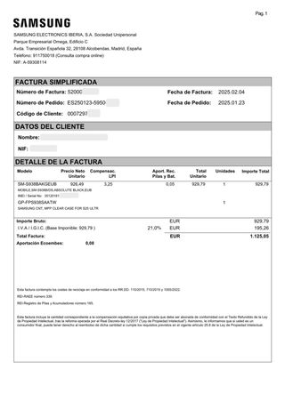 Samsung S25 Ultra 512GB Negro