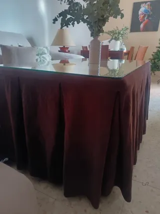 Falda mesa camilla con cristal y mesita