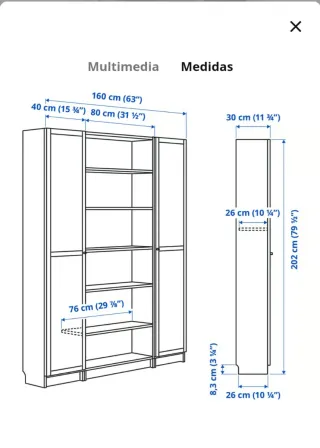 Librería blanca puertas vidrio 160x202