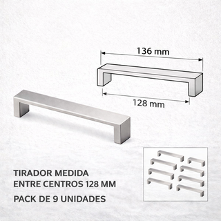 Pack 9 Tiradores Asa Plata Mate 128mm