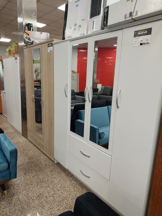 Armario 4 puertas madera y cristal