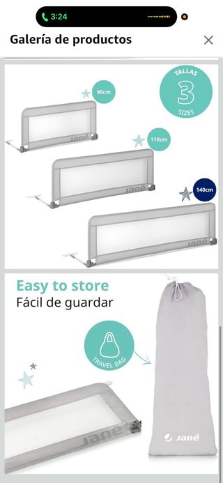 Barrera Cama Jané Abatible 140cm + Bolsa