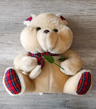 Osito de peluche con bufanda y flor