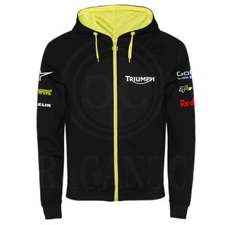 SUDADERA MOTO TRIUMPH CON GORRO Y CREMALLERA FLUOR