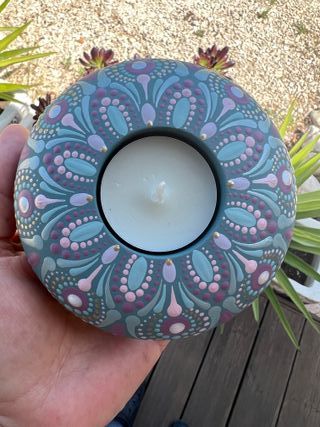 Portavelas cerámica pintado a mano