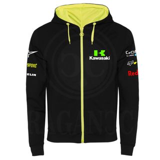SUDADERA MOTO KAWASAKI CON GORRO-CREMALLERA FLUOR