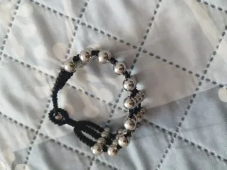 Pulsera Acero Negra y Plata Bolas