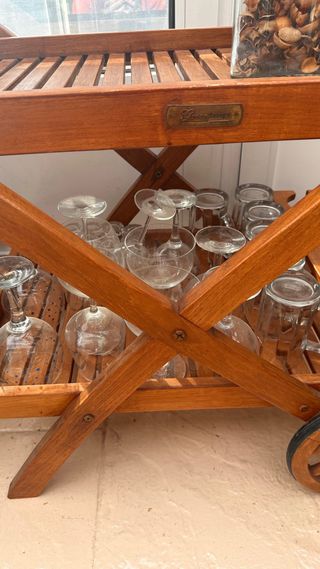 Carrito camarera madera botellero portavasos