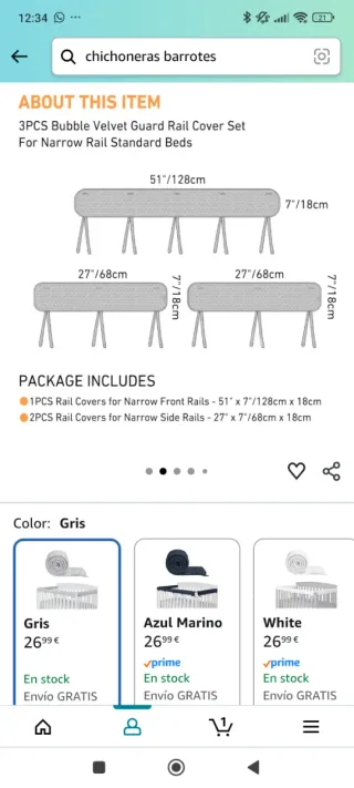 Protector barandilla cuna gris