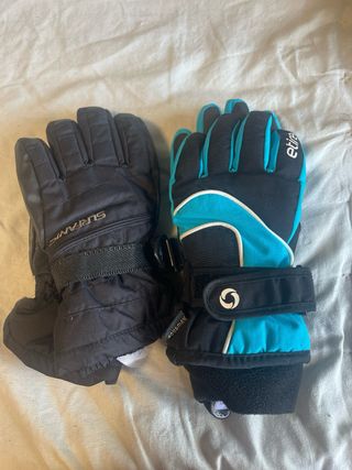 Guantes esquí niño negros y turquesa dos pares 3/4