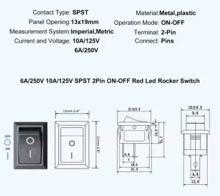 Interruptor Rocker ON OFF Cuadrado