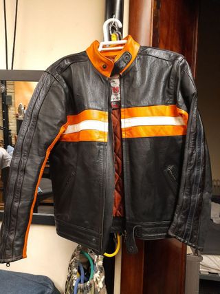 Chaqueta Cuero Silmar Talla 50 Negra/Naranja