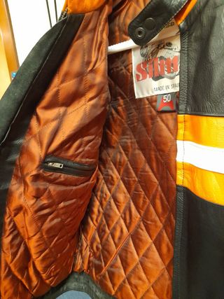 Chaqueta Cuero Silmar Talla 50 Negra/Naranja