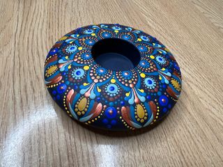 Portavelas cerámica pintado a mano mandala