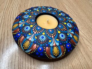 Portavelas cerámica pintado a mano mandala