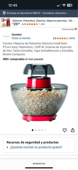 Palomitera Cecotec Roja y Negra